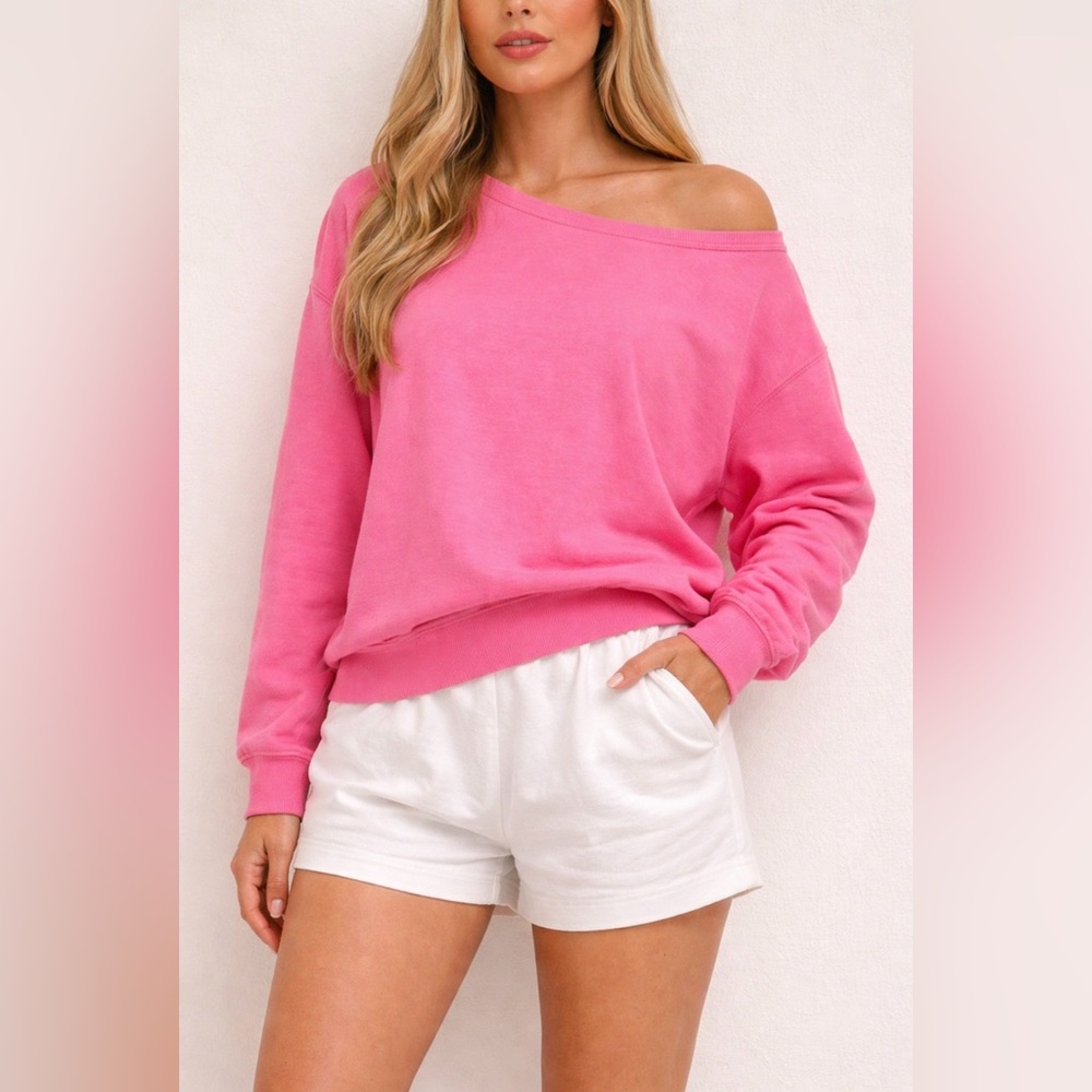 Hollister Co. Pink. Easy Off-the-Shoulder Lightweight Sweatshirt